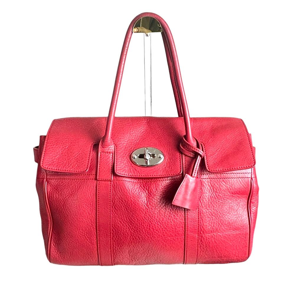 Bayswater Inspired Leather Tote Satchel Red Silver Toned Hardware READ
